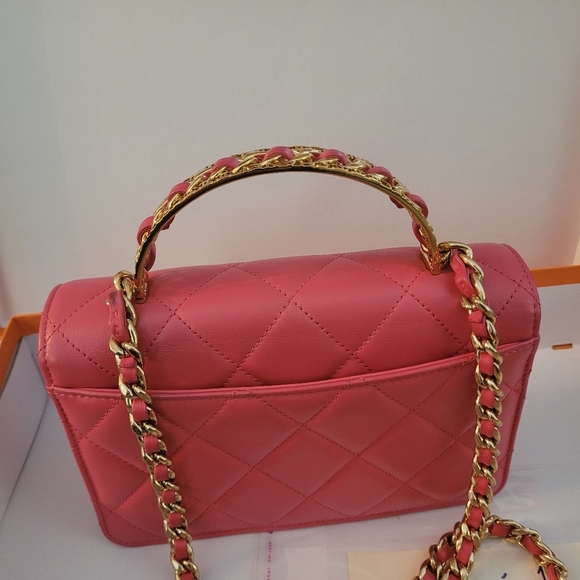 CHANEL Pink Lambskin Mini Flap Bag w/ Top Handle - Picture 3 of 15